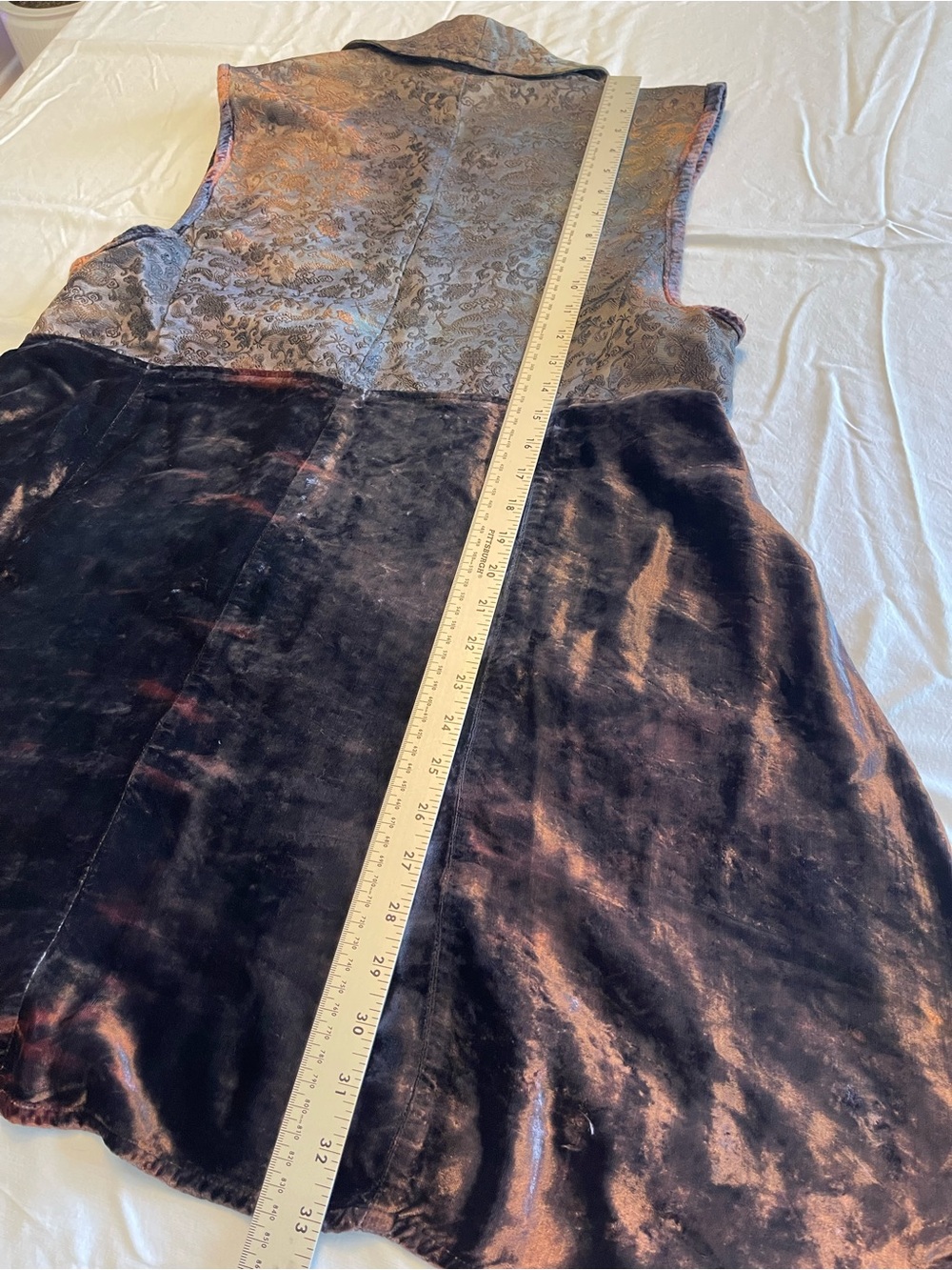 URU Vintage Iridescent Velvet Brocade Vest Long Sleeve Silk Blouse & Maxi Skirt - Picture 12 of 16